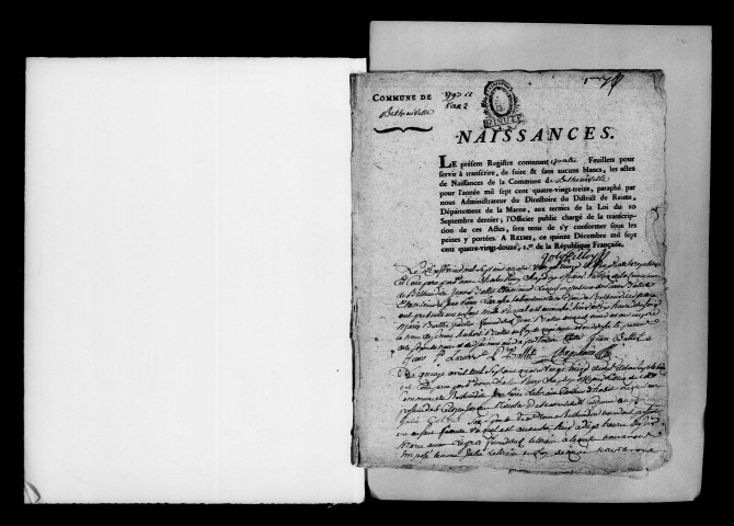 Bétheniville. Naissances, publications de mariage, mariages, décès 1793-an X