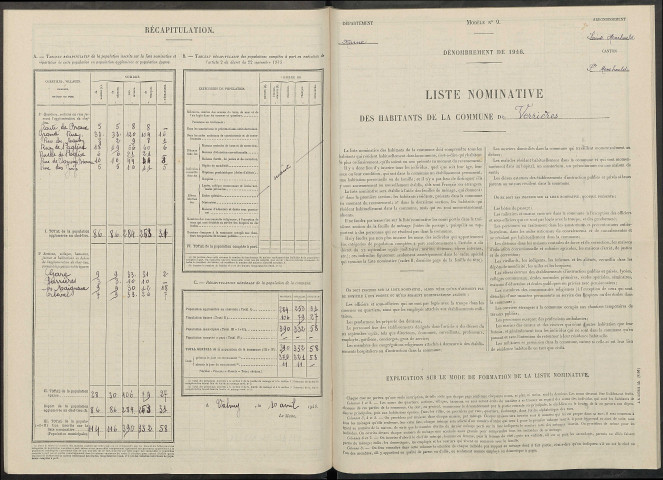 Verrières. Dénombrement de la population 1946