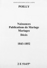 Poilly. Naissances, publications de mariage, mariages, décès 1843-1852