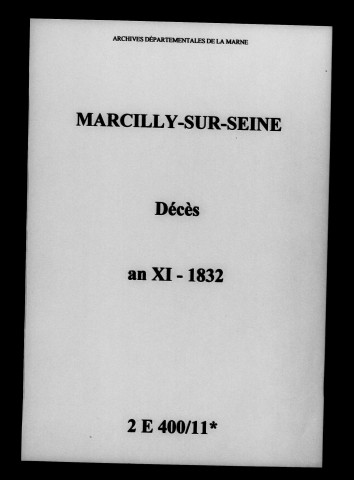 Marcilly-sur-Seine. Décès an XI-1832