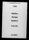 Cuis. Baptêmes, mariages, sépultures 1744-1792