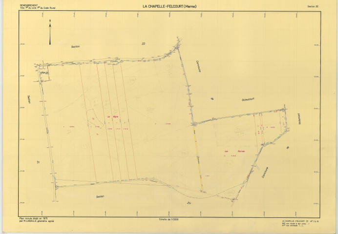 Chapelle-Felcourt (La) (51126). Section ZE échelle 1/2000, plan remembré pour 1975, plan régulier (papier armé)