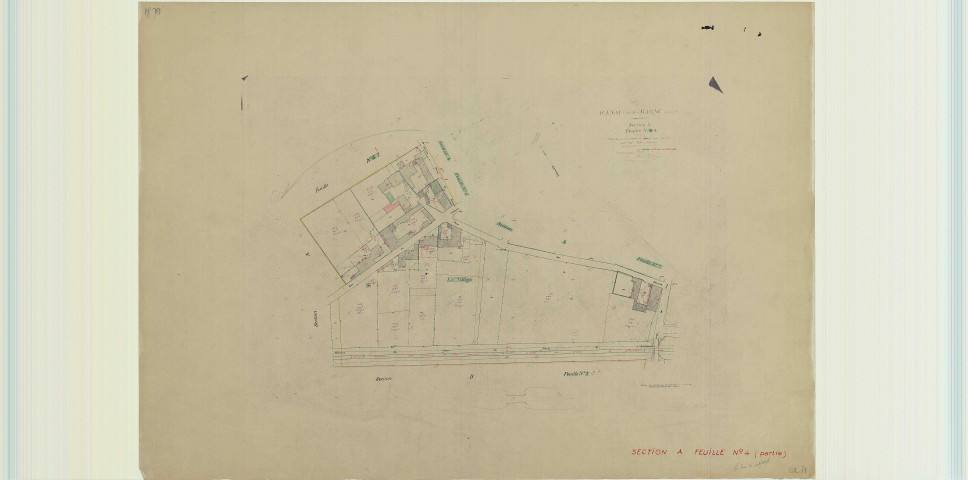 Aulnay-sur-Marne (51023). Section A4 1 échelle 1/1000, plan révisé pour 1950 (ancienne feuille A6), plan non régulier (papier)