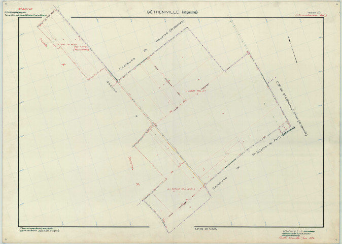 Bétheniville (51054). Section ZD échelle 1/2000, plan renouvelé pour 1970, plan régulier (papier armé).