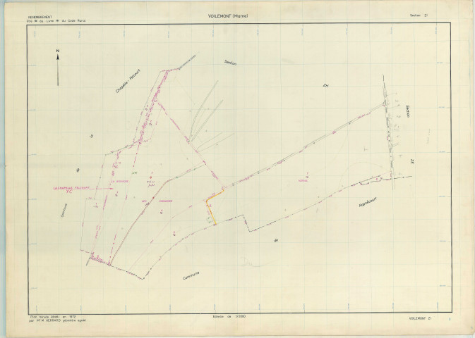 Voilemont (51650). Section ZI 2 échelle 1/2000, plan remembré pour 1972, plan régulier (papier armé)