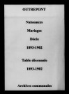 Outrepont. Naissances, mariages, décès et tables décennales des naissances, mariages, décès 1893-1902