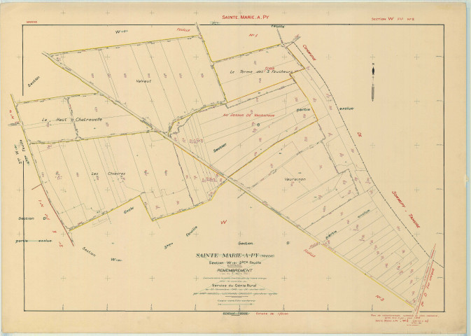 Sainte-Marie-à-Py (51501). Section W2 échelle 1/2000, plan remembré pour 1953, plan régulier (papier)