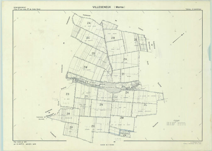 Villeseneux (51638). Tableau d'assemblage échelle 1/10000, plan remembré pour 1971, plan régulier (papier)