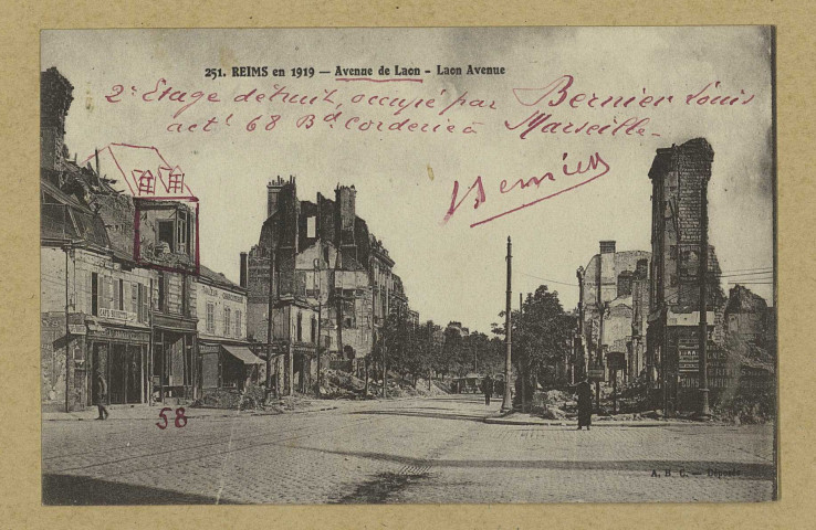 REIMS. 251. Reims en 1919 - Avenue de Laon - Laon Avenue / A.B.C.