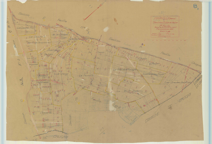 Courville (51194). Section B1 échelle 1/2500, plan mis à jour pour 1935, plan non régulier (papier).