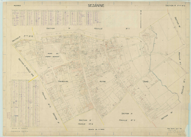 Sézanne (51535). Section H2 échelle 1/1000, plan renouvelé pour 01/01/1954, régulier avant 20/03/1980 (papier)