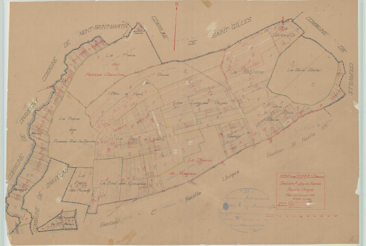 Mont-sur-Courville (51382). Section A U échelle 1/2500, plan mis à jour pour 1935, plan non régulier (papier).