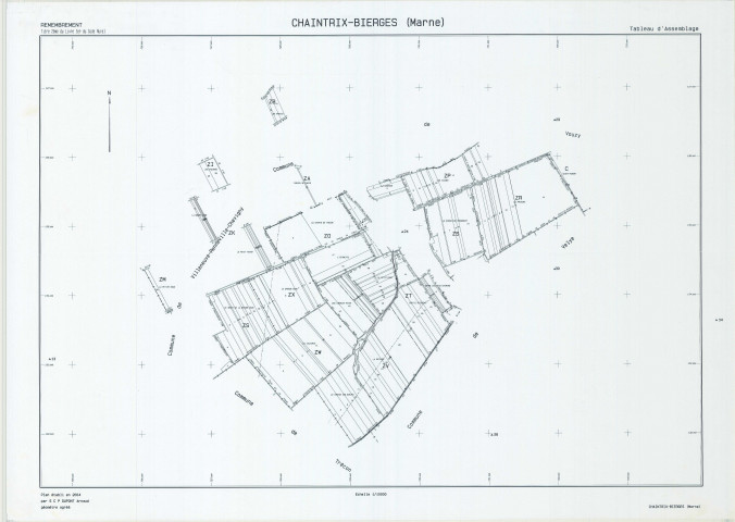 Chaintrix-Bierges (51107). Tableau d'assemblage échelle 1/10000, plan remembré pour 2004, plan régulier (papier)