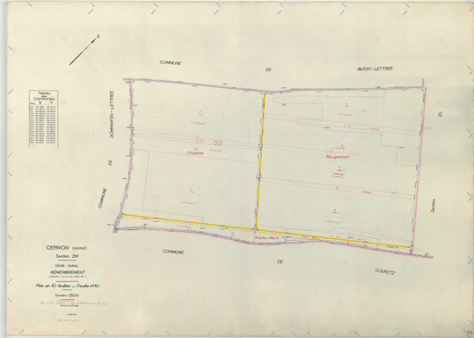 Cernon (51106). Section ZM échelle 1/2000, plan remembré pour 1967, plan régulier (papier armé)