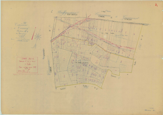 Cormicy (51171). Section H1 échelle 1/1250, plan mis à jour pour 1937, plan non régulier (papier).