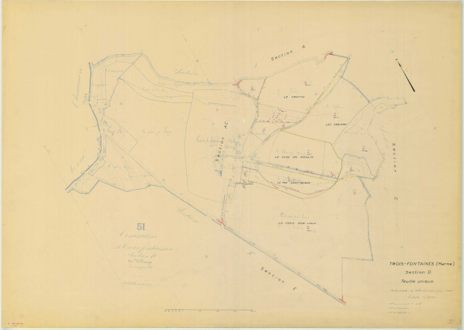 Trois-Fontaines-l'Abbaye (51583). Section D échelle 1/2500, plan mis à jour pour 1969, plan non régulier (papier)
