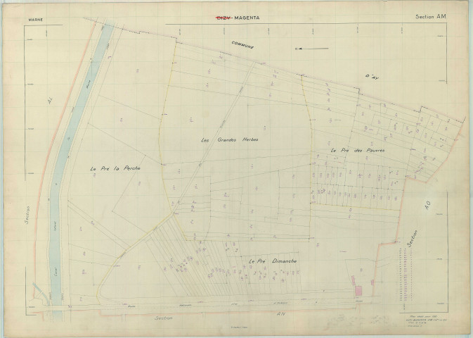 Magenta (51663). Section AM échelle 1/1000, plan renouvelé pour 1957, plan régulier (papier armé).