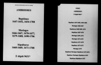 Ambrières. Baptêmes, mariages, sépultures 1647-1708