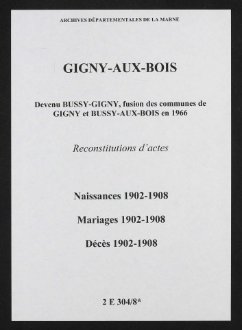 Gigny-aux-Bois. Naissances, mariages, décès 1902-1908 (reconstitutions)