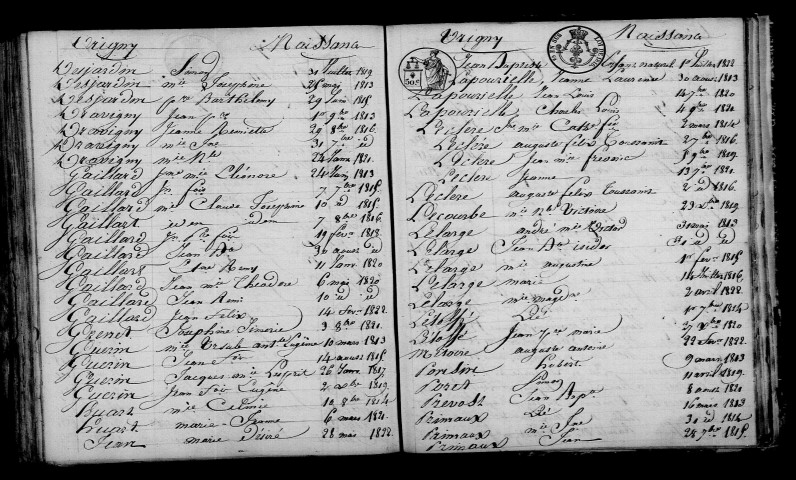Vrigny. Table décennale 1813-1822