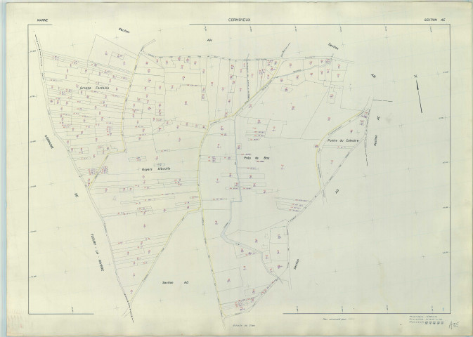 Cormoyeux (51173). Section AE échelle 1/1000, plan renouvelé pour 1966, plan régulier (papier armé).