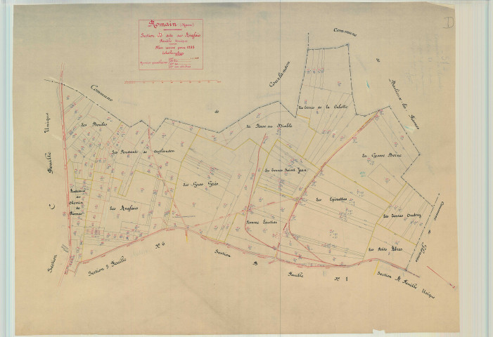Romain (51464). Section D échelle 1/2500, plan mis à jour pour 1935, plan non régulier (papier).