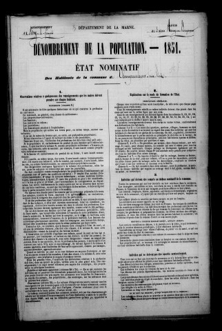 Champaubert-aux-Bois. Dénombrement de la population 1851
