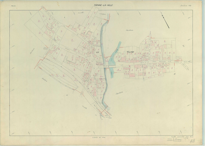 Vienne-la-Ville (51620). Section AB échelle 1/1000, plan renouvelé pour 1960, plan régulier (papier armé)