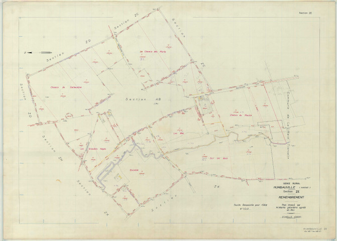 Humbauville (51296). Section ZE échelle 1/2000, plan remembré pour 1964, plan régulier (papier armé)
