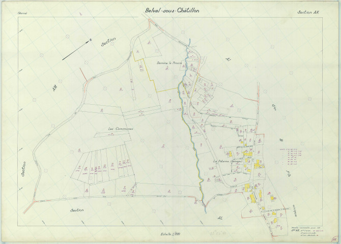 Belval-sous-Châtillon (51048). Section AK échelle 1/1000, plan renouvelé pour 1971, plan régulier (papier armé).