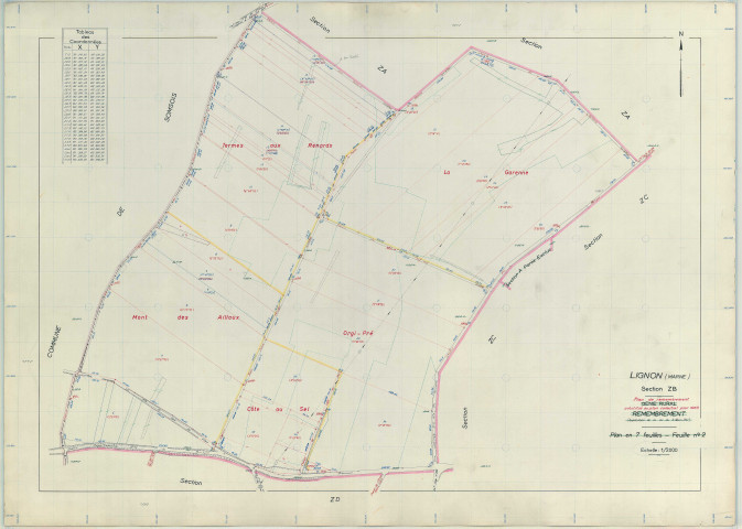 Lignon (51322). Section ZB échelle 1/2000, plan remembré pour 1969, plan régulier (papier armé)