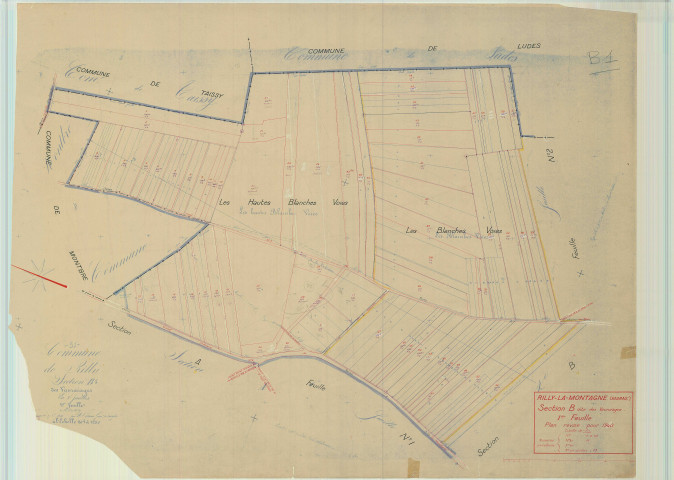Rilly-la-Montagne (51461). Section B1 échelle 1/1250, plan mis à jour pour 1940, plan non régulier (papier).