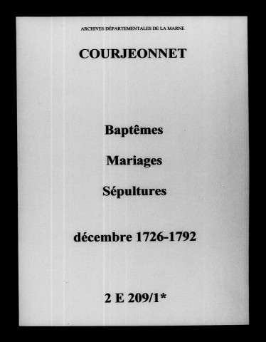 Courjeonnet. Baptêmes, mariages, sépultures 1726-1792