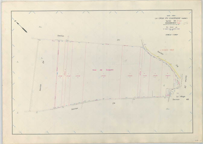 Croix-en-Champagne (La) (51197). Section ZB échelle 1/2000, plan remembré pour 1963, plan régulier (papier armé)