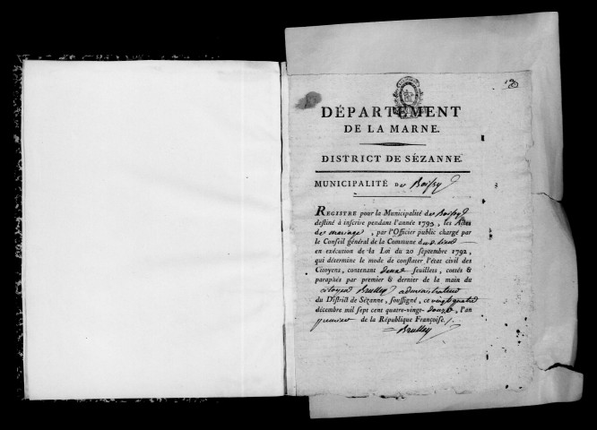 Boissy-le-Repos. Publications de mariage, mariages 1793-an X