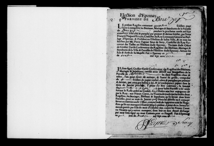 Bouzy. Baptêmes, mariages, sépultures 1702-1711