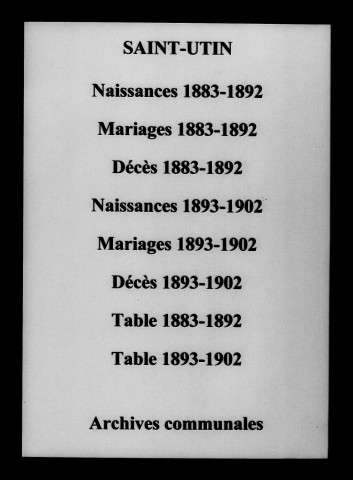 Saint-Utin. Naissances, mariages, décès et tables décennales des naissances, mariages, décès 1883-1902