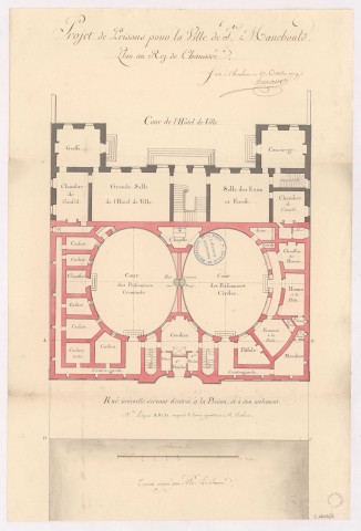 Projet de prisons pour la ville de Ste Menehould. Plan du rez de chaussée, 1779.