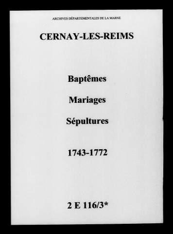 Cernay-lès-Reims. Baptêmes, mariages, sépultures 1743-1772