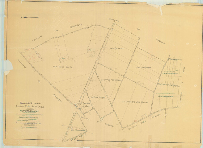 Thillois (51569). Section Y échelle 1/2500, plan renouvelé pour 1954, plan régulier (papier).