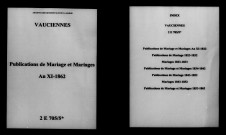 Vauciennes. Publications de mariage, mariages an XI-1862
