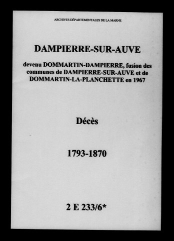 Dampierre-sur-Auve. Décès 1793-1870