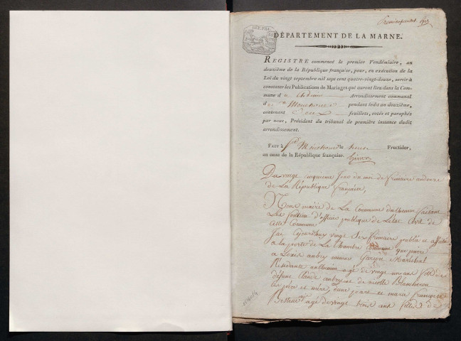 Chemin (Le). Publications de mariage an XII-1927