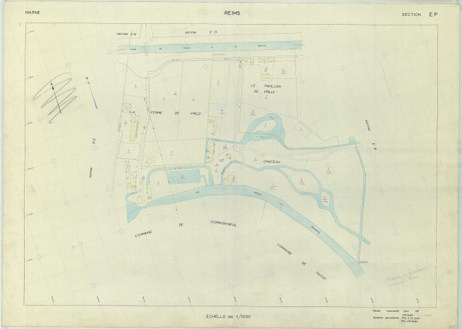 Reims (51454). Section EP échelle 1/1000, plan renouvelé pour 1968, plan régulier (papier armé).