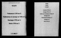 Olizy. Naissances, mariages, décès, publications de mariage 1793-an X
