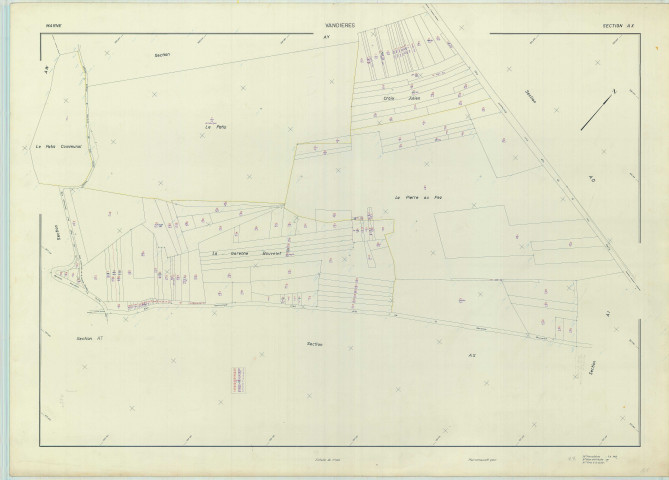 Vandières (51592). Section AX échelle 1/1000, plan renouvelé pour 1969, plan régulier (papier armé).