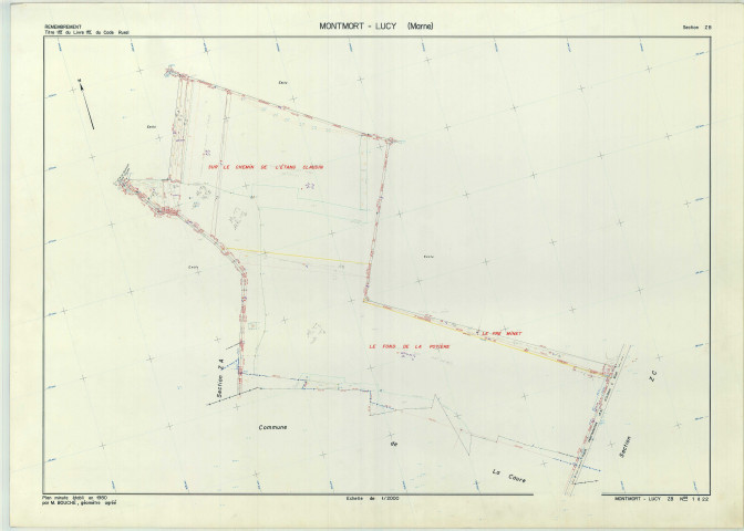 Montmort-Lucy (51381). Section ZB 2 échelle 1/2000, plan remembré pour 01/01/1980, plan régulier de qualité P5 (papier armé)
