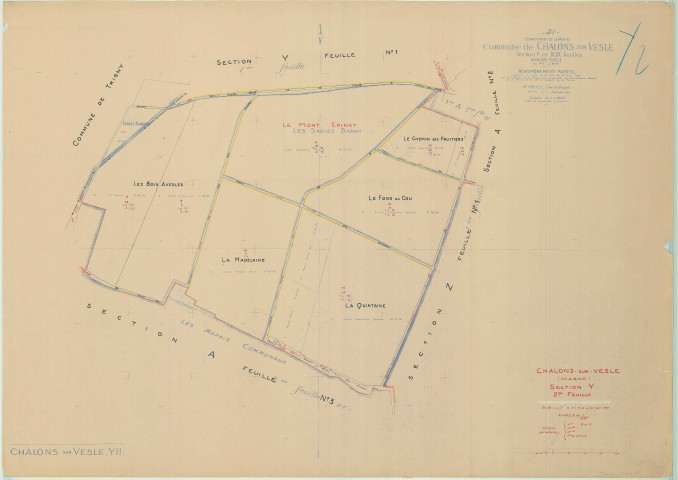 Châlons-sur-Vesle (51109). Section Y2 échelle 1/2000, plan mis à jour pour 1958, plan non régulier (papier).