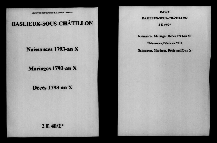 Baslieux-sous-Châtillon. Naissances, mariages, décès 1793-an X