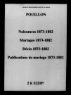 Pouillon. Naissances, mariages, décès, publications de mariage 1873-1882